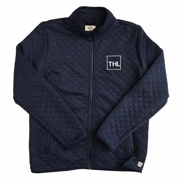 Marine Layer Mens Medium Full Zip Corbet Quilted Jacket Long Sleeve Sweater Blue - Picture 1 of 6